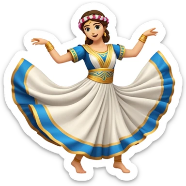 Cinematic Realistic Sirtaki Dance Emoji, depicted as a vibrant traditional Greek dance scene with flowing movements and expressive costumes, rendered with dynamic textures and warm festive lighting that captures its cultural exuberance. sticker