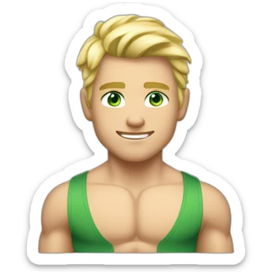 Muscular boy, shirt off, blond hair, green blueish eyes sticker