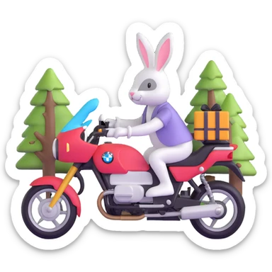 Easter bunny riding a BMW boxer motorcycle with trees and grass in the background sticker