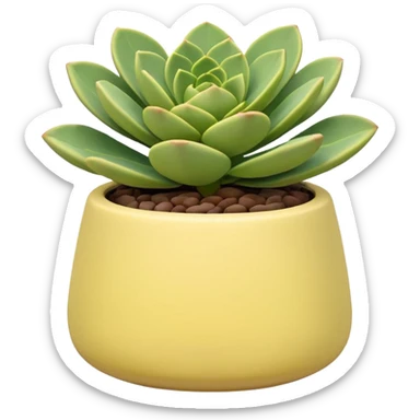 A pastel yellow ceramic pot in a geometric shape. The pot is shallow and contains a sedum succulent. sticker