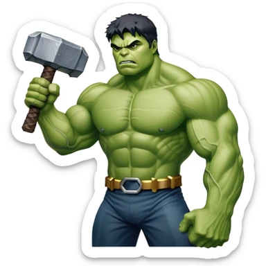 Hulk holding Thor's hammer Mjolnir sticker