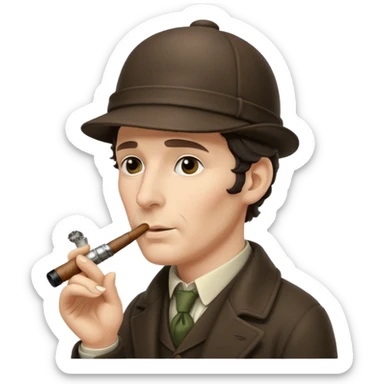 A side view of Sherlock Holmes wearing a deerstalker hat and smoking a curved meershaum pipe sticker
