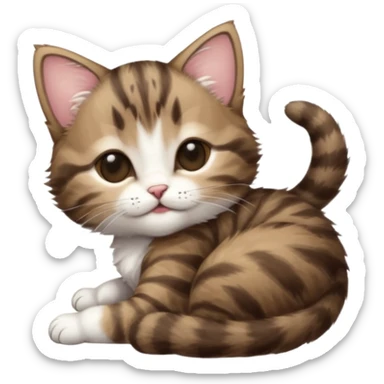 dark brown tabby and white kitten eyes closed whilst in funny positions stretched out and  upside down sticker