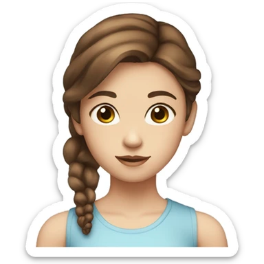 Girl with short brown hair, bleu eyes, a square face, without mske sticker