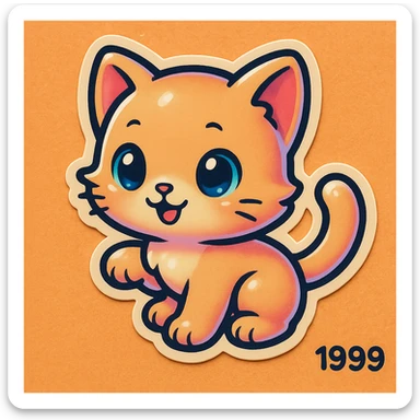 baby cat in 1999 sticker style, bold outlines, pastel colors, chibi proportions sticker