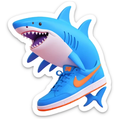 blue shark with blue Nike tennis shoes, close-up portrait sticker