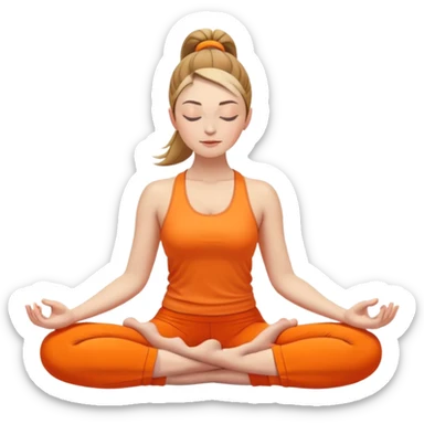 caucasian woman with ponytail in lotus position meditating, eyes closed, peaceful expression, bright orange yoga clothes sticker
