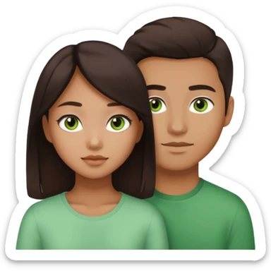 A darker Asian girl with brown eyes and dark brown hair, with her white boyfriend who has green eyes and light brown hair. sticker