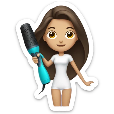 Brunette girl blow drying hair sticker