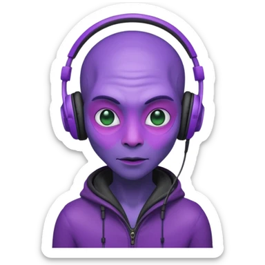 headphone wearing alien, purple haired sticker