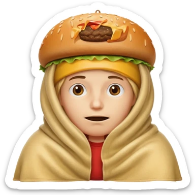 roblox guy wearing burger hat hiding under smelly blanket sticker