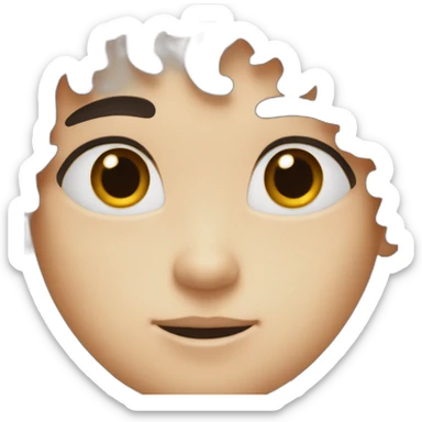 a boy has black hear and brown eyes with white skin sticker