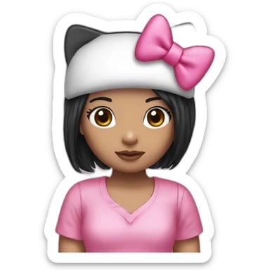 Hello Kitty straight black hair pink bow headband and pink outfit sticker