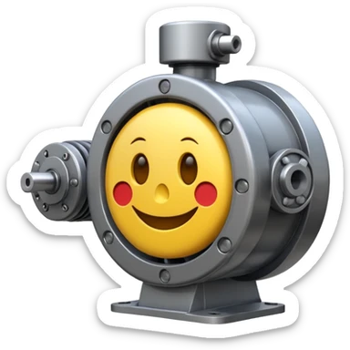 Industrial mechanical motor with a smiley face, emoji for the new electric music genre Motor breaks must be friendly and sellable must be small but clear sticker