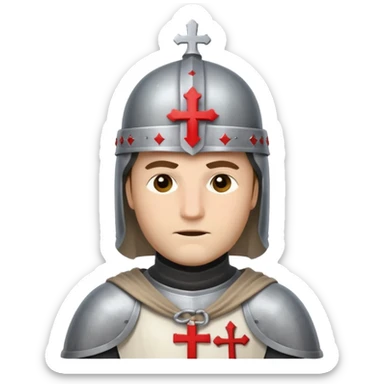 knight templar close-up face, helmet with cross sticker