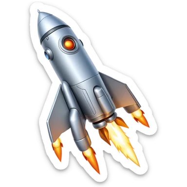 robot shaped like a rocket blasting off sticker