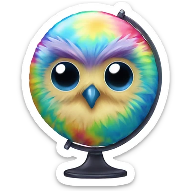 Kawaii colorful baby owl in a tie dye globe sticker