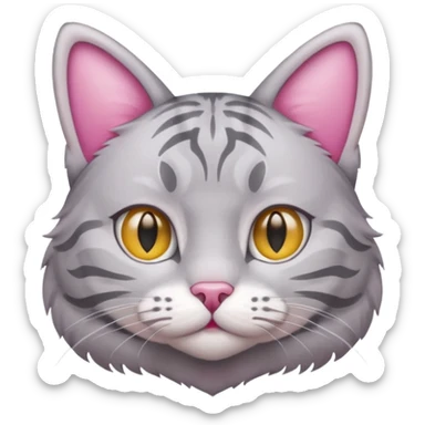 grey tabby cat: pink ears fur sticker