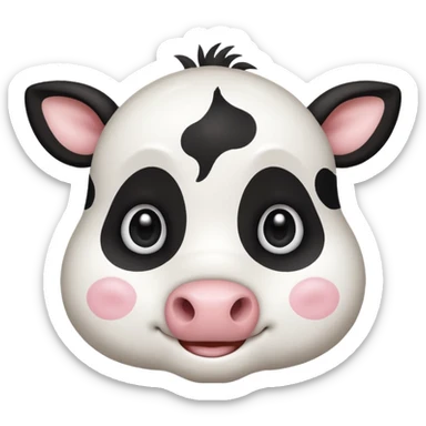 cute simple kawaii cow face, very simple dot eyes, big pupils sticker