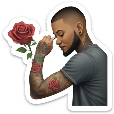 Tattoo artist tattooing a rose on a hand sticker