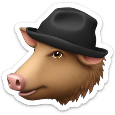 profile really sad brown boar in black common winter hat sticker
