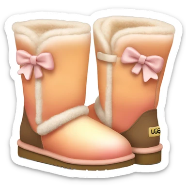 Realistic pair of cream to peach ombre Ugg fur boots with bows. sticker