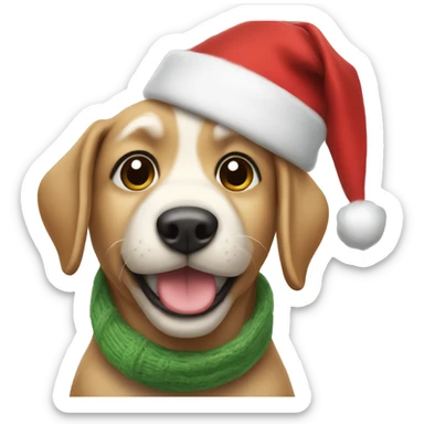 Dog wearing a christmas hat and scarf sticker