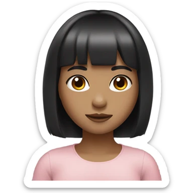 pink feminine girl with black hair and bangs with light tan skin color sticker