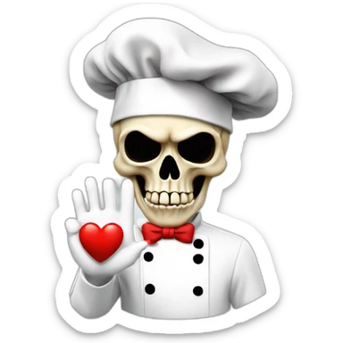 skull with chef hat blowing a kiss with heart and ok sign hand sticker