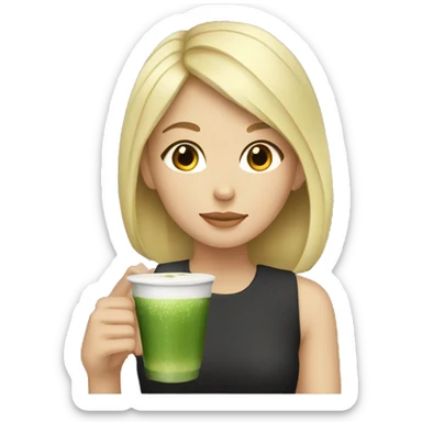 girl with blonde hair drinking matcha sticker