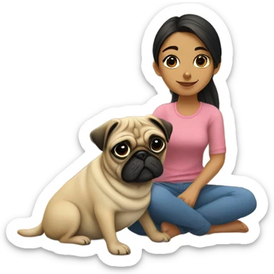 girl with dog pug indoors sticker