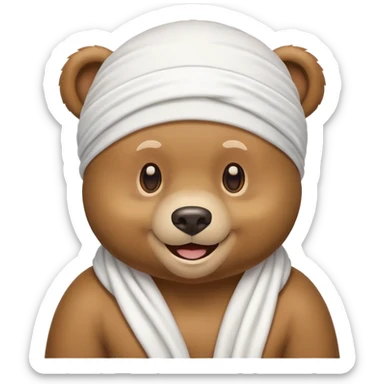 Smiling bear emoji with a white durag/headwrap sticker