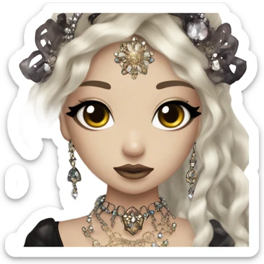 goth mermaid hime gyaru girl, brown hair, jewerly sticker