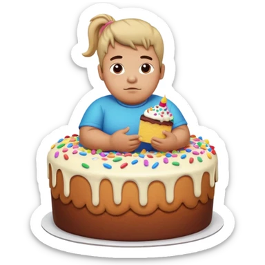 chubby mexican boy with pony tail coming out of giant cake sticker
