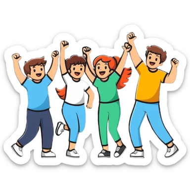 group of excited people celebrating together sticker