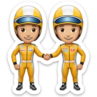2 racers in gear shaking hands sticker