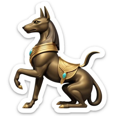 Ancient style saddled super avenger four-legged statue casually adorned anubis canine casually posed  sticker