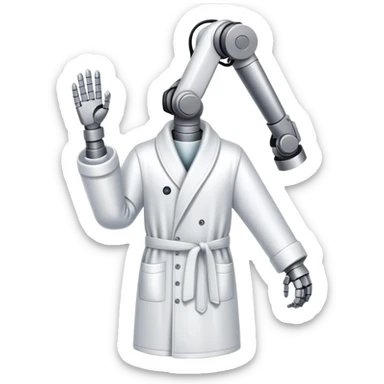 industrial robot arm wearing white dressing gown  sticker
