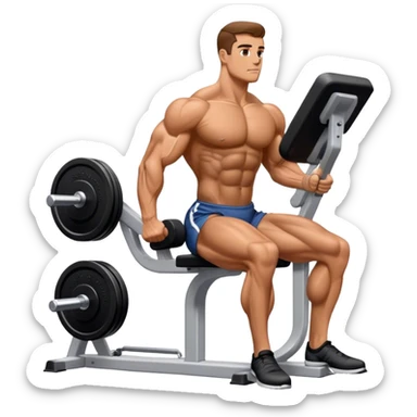 side-view bodybuilder seated weighted calf-raise machine sticker
