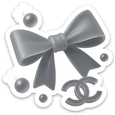 elegant bow with pearls and gold Chanel logo, sparkling effects, glossy, monochrome sticker
