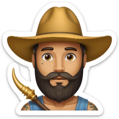 Bearded figure — large hat with horn, tattoo on face sticker