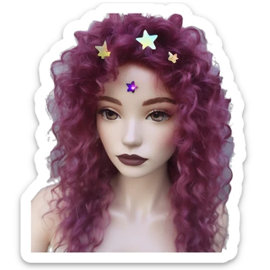 Dark nighttime stars Bohemian hippie fairy curly hair tie die flowers maroon iridescent holographic  sticker