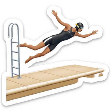 A diver mid-air after jumping off a head diving pool,  Below him, a pool labeled "Confidence". A subtle 5-4-3-2-1 on the diving board shows they took the leap despite fear. sticker