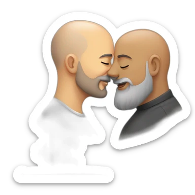 older buzz cut European bearded  man kissing bald older Ethiopian bearded  man sticker