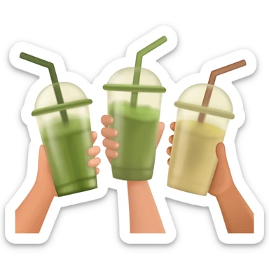 3 womens hands holding matcha drinks sticker