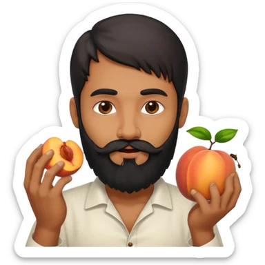 Indian man with a long beard eating a juicy peach sticker