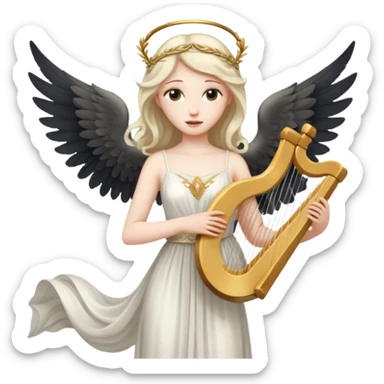 Muse of inspiration with wings and a lyre in her hand sticker