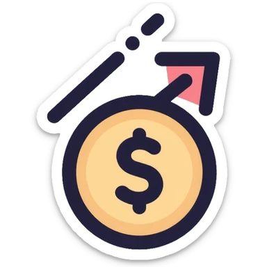 minimalist expense app icon with single coin and upward arrow sticker