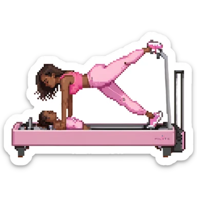 Brown girl in pink outfit on pink reformer pilates sticker