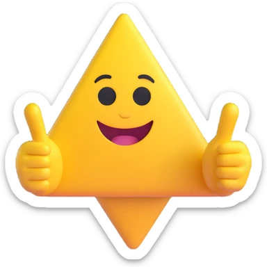 A 2D cartoon-style yellow emoji with a mischievous smile, triangle-shaped eyes, and both hands pointing upward with index fingers.  clean digital style, and a fun, dancing expression. Style similar to children’s drawing tutorials, dancing expression. No background, isolated on white.  sticker